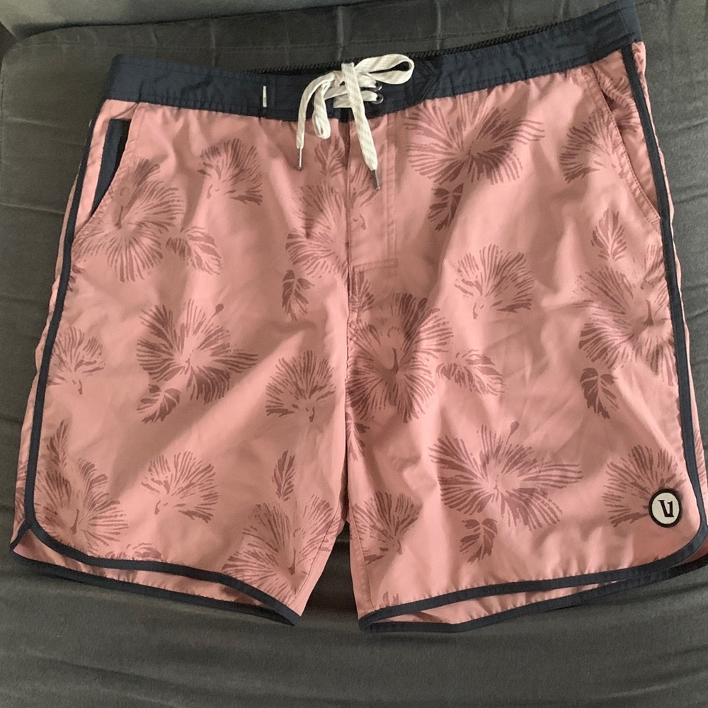 Vuori Cruise Board Shorts in a Pink Kona Floral Print
